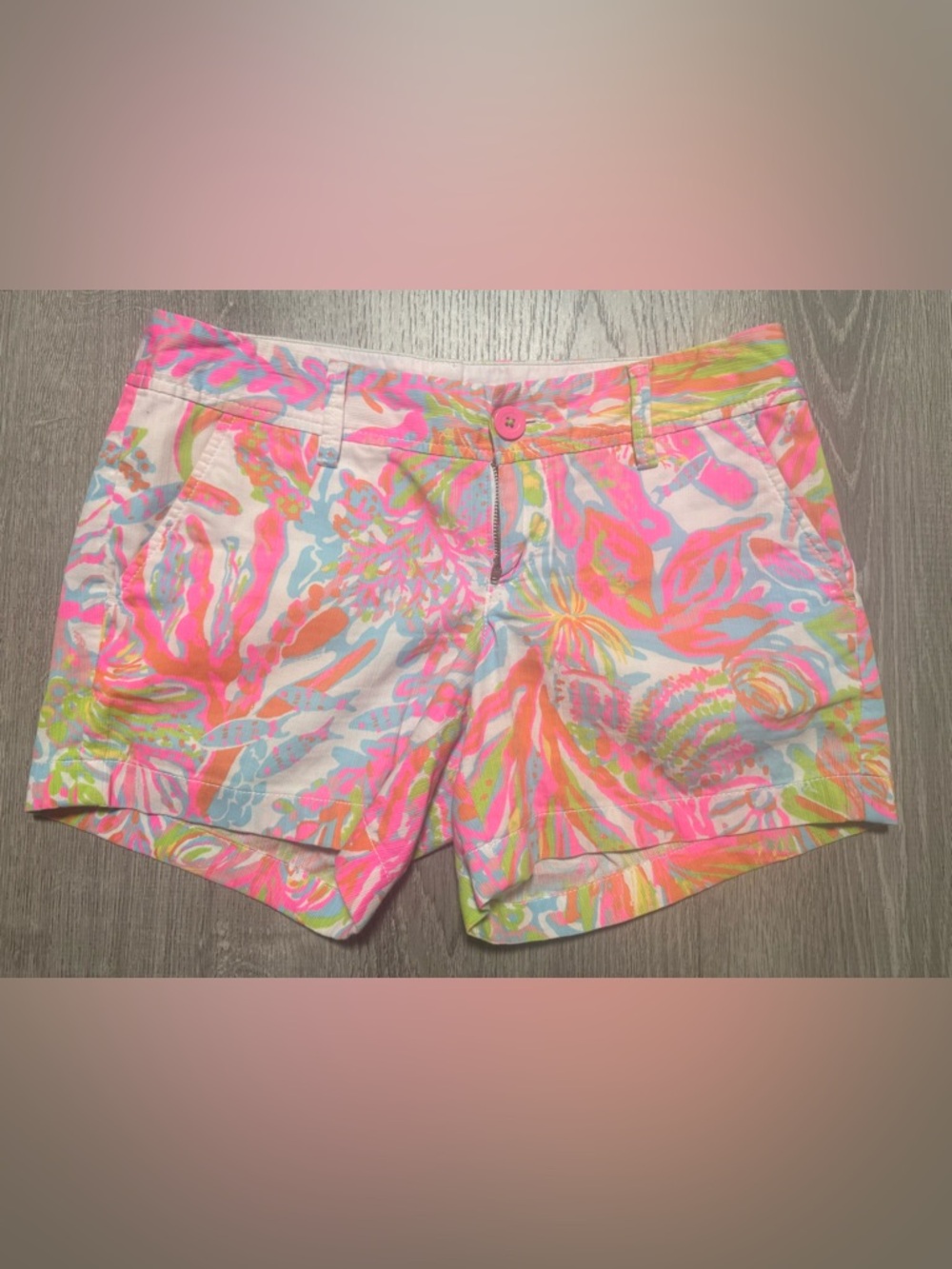 Lilly Pulitzer Neon Floral High Waist Shorts - Pink Multi